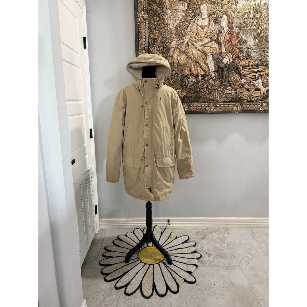 Abercrombie &‎ Fitch Parka Coat Mens XL Tan Sherpa Lined Hooded Winter Warm Zip